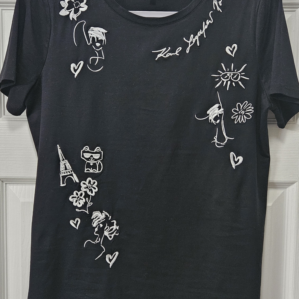 Karl Lagerfeld Black Tee with White Graphic Accents